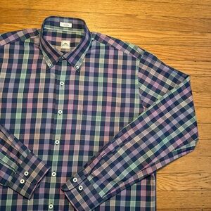 Peter Millar Blue, Pink and Green Plaid Button Down Shirt Size L preppy, casual